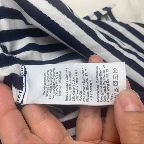 J. Crew women's small navy blue white stripe midi dress open tie back casual pre - Picture 6 of 7